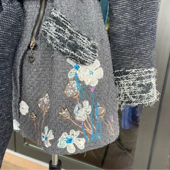 SACRED THREADS ~ Fantastic Pattern-Blocked Jacket w/Floral Detail at Hem ~Medium - Picture 5 of 7